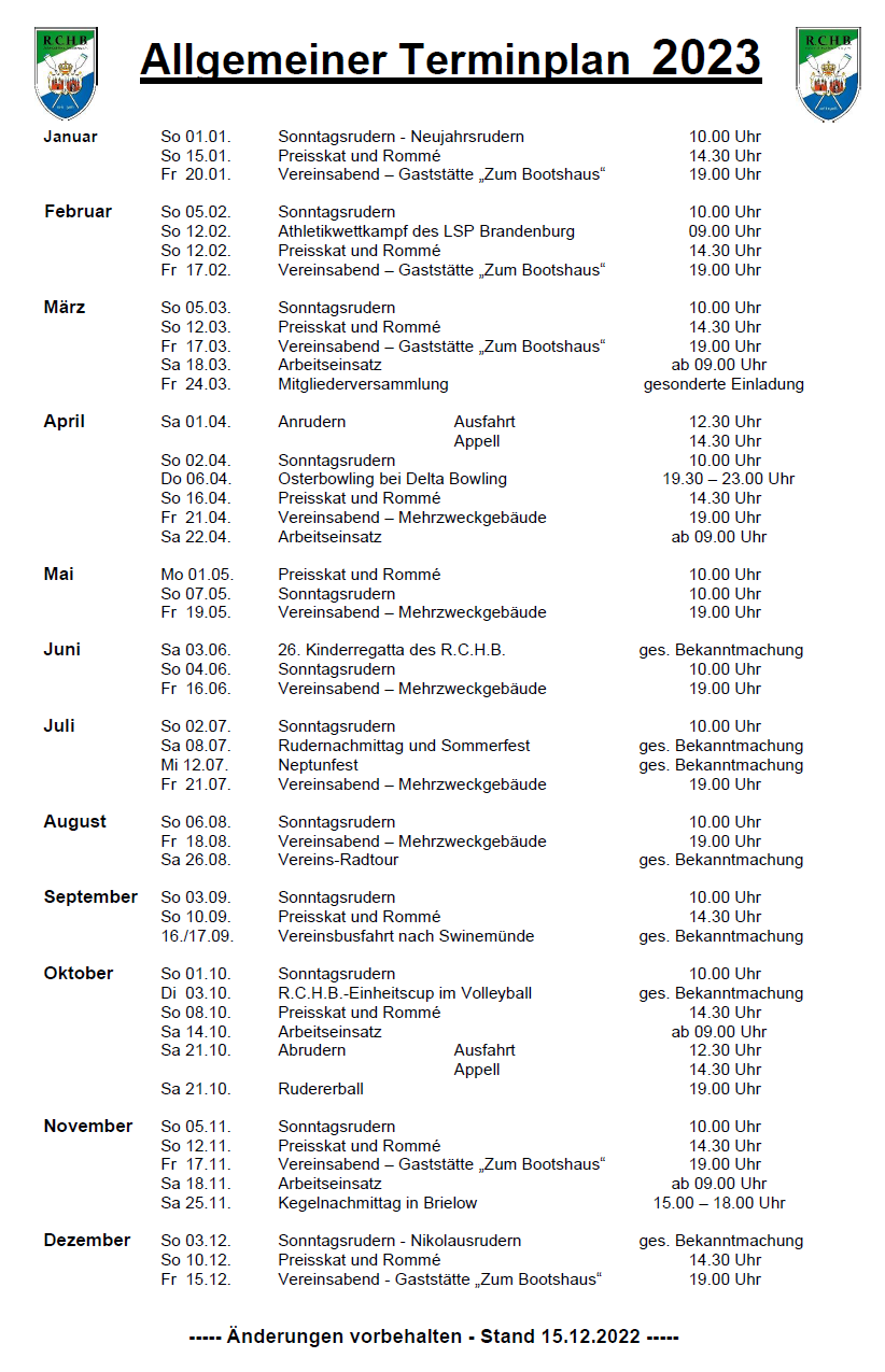 Terminplan 2023 Allgemein RCHB